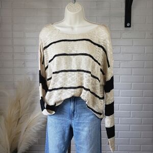 NWT Hailey and Co Storybook Knit Striped Sweater size Large Tan and Black